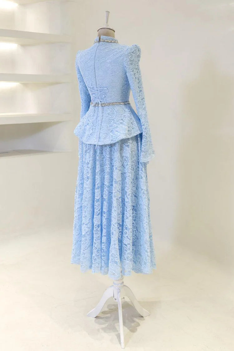 Rhinestone Embroidery Mock Neck Top Maxi Dress