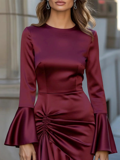 Satin Asymmetric Ruffle Hem Dress