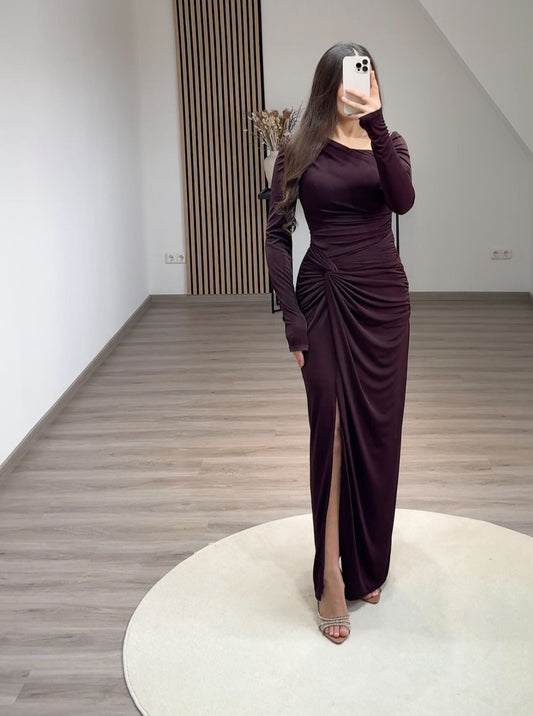 Charming A-Line Long Sleeves V-Neck Corset Evening Dress