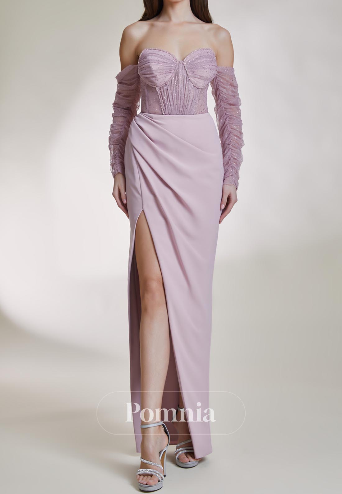 Sheath Off-Shoulder Long Sleeves Slit Evening Dress