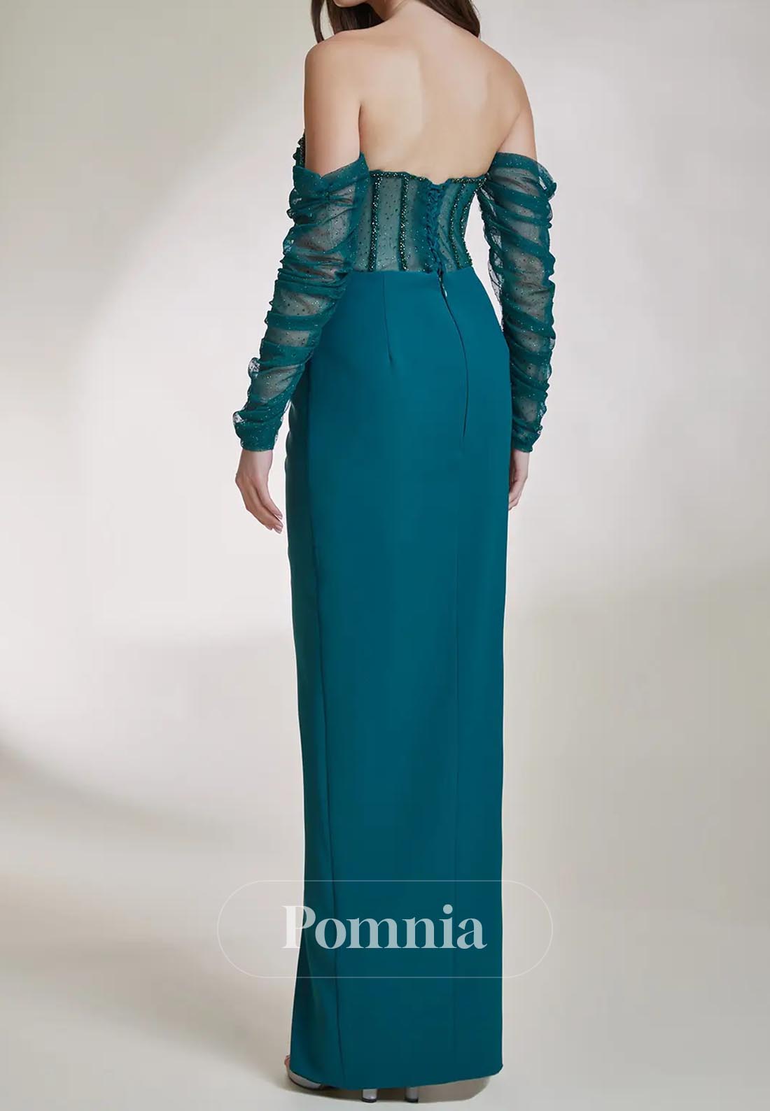 Sheath Off-Shoulder Long Sleeves Slit Evening Dress