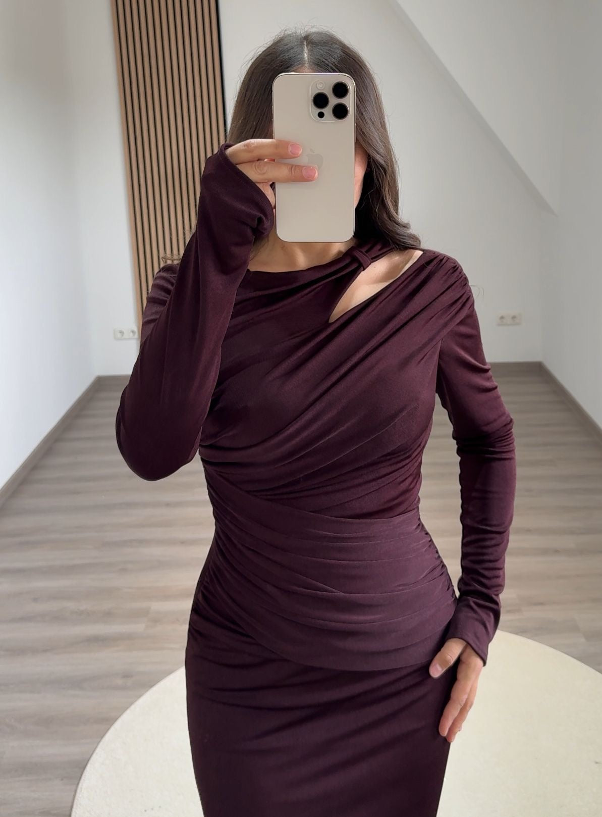 A-Line Long Sleeves Ruched Evening Dress