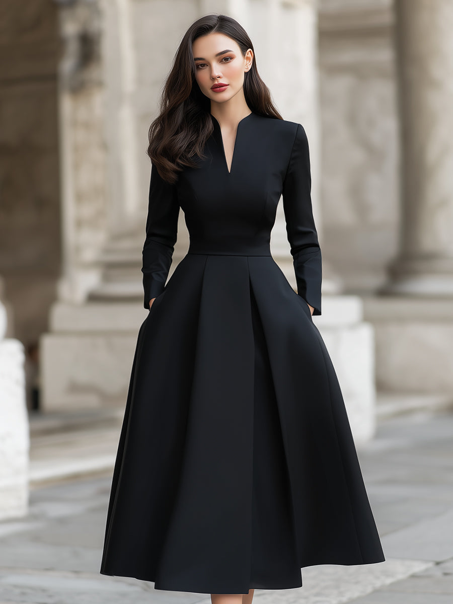 Elegant Structured V-Neck Midi Dress