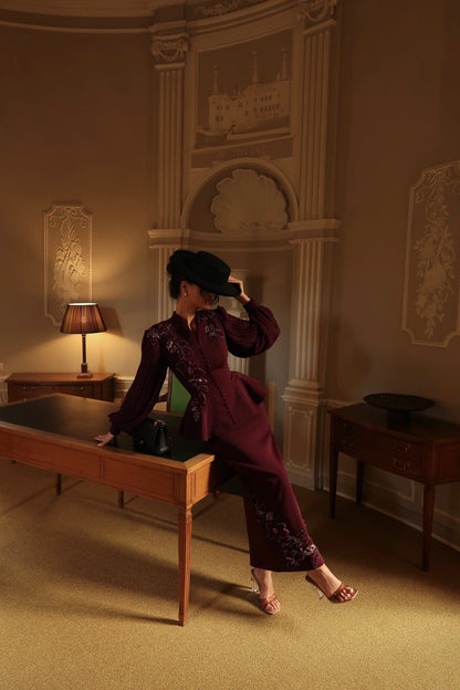 Simple Suit Plum Long Sleeves Evening Dress