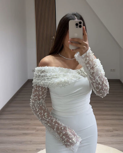 Sparkly Long Sleeves Scoop Appliques Sequins Evening Dress