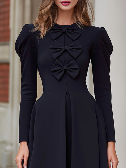 Bow-Detail Long Sleeve Midi Dress
