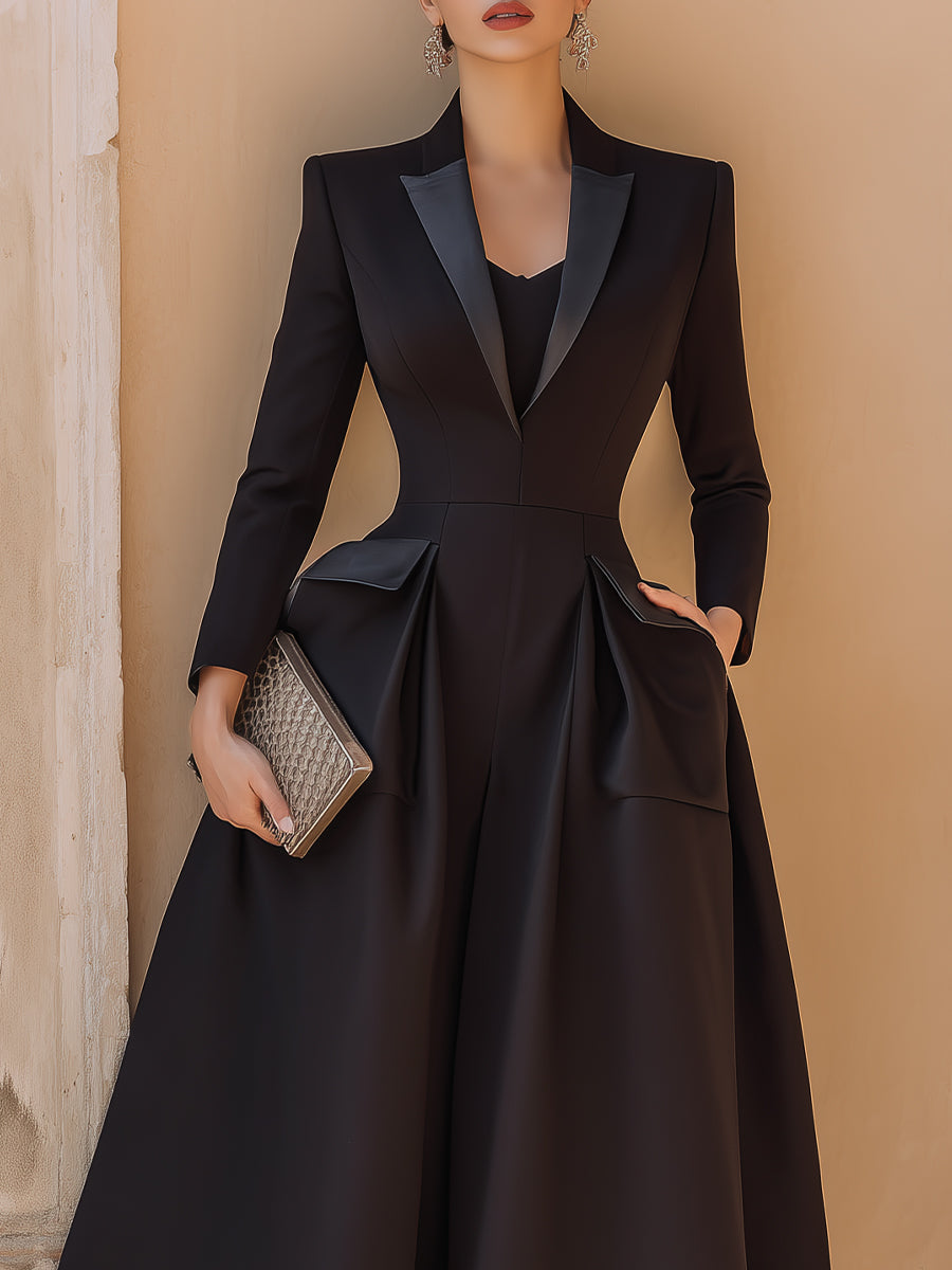 Tailored Tuxedo-Inspired Midi Dress
