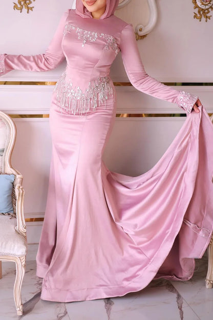 Hot Drilling Beaded Fringe Corset Party Mermaid Maxi Dress