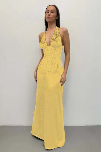 Halter Deep V-Neck Sleeveless Long Mermaid Prom Dress