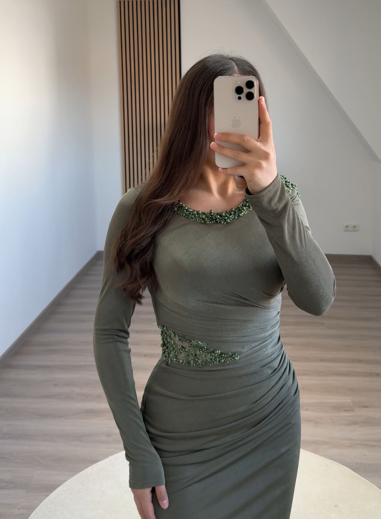 Long Sleeves Mermaid High Neck Prom Dress with Sequins Ruched Evening Party Dress