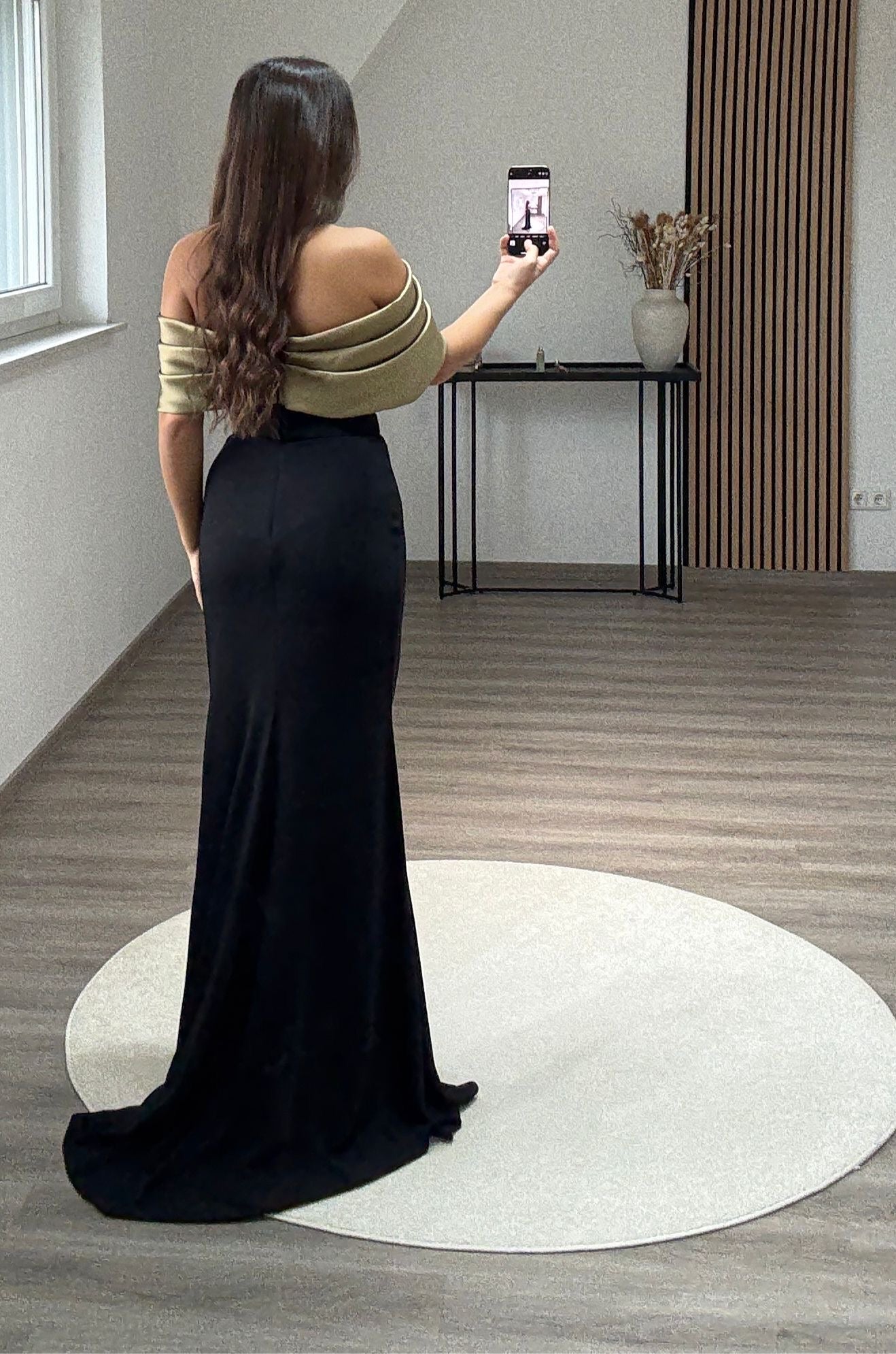 Black Off-Shoulder Sleeveless Slit Ruched Evening Dress