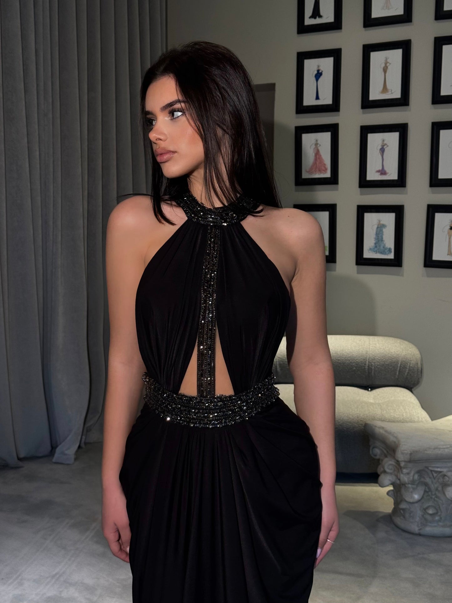 Halter Gown with Beaded Neckline