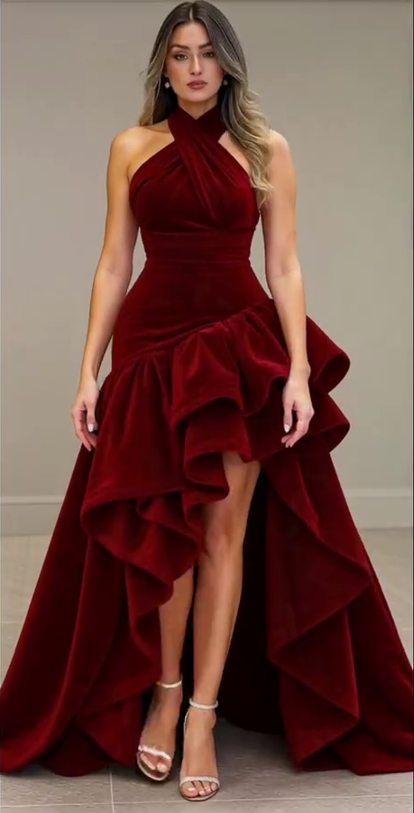 Gorgeous Burgundy Halter Mermaid Prom Dress