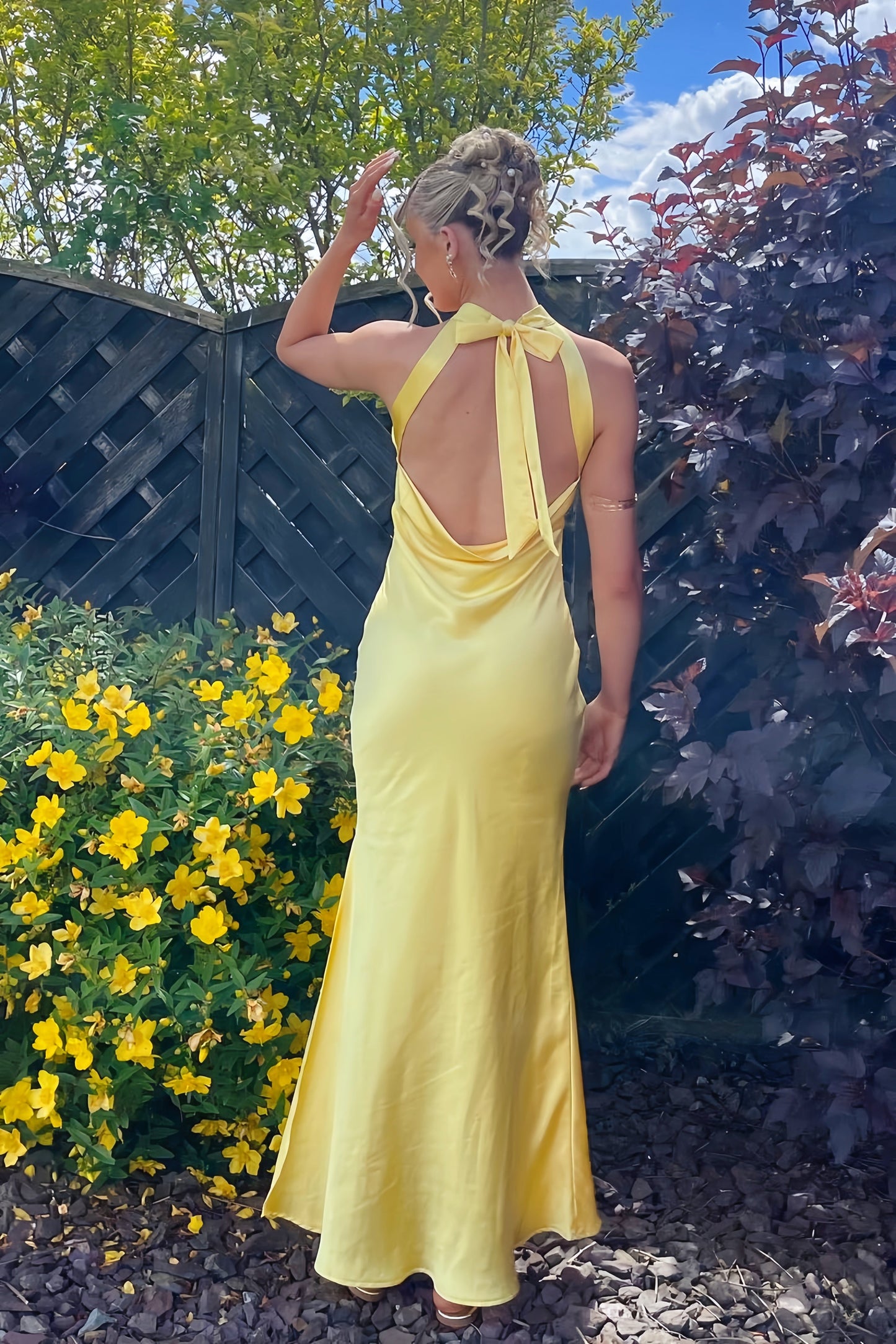 Yellow Halter Mermaid Long Prom Dress