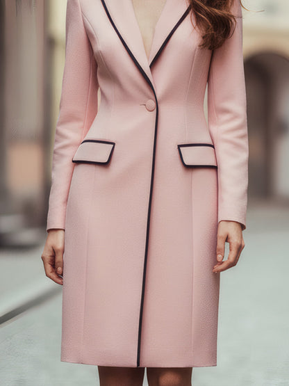 Blush Pink Tailored Blazer Dress With Black Piping