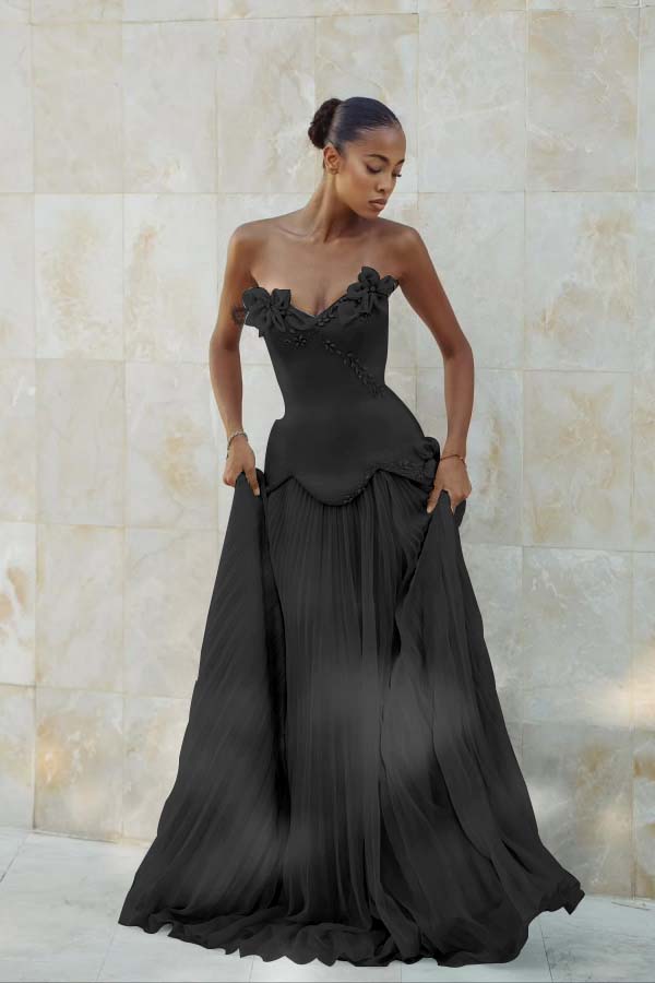 Stunning Strapless Sleeveless Long Prom Dress With Pleated Beading