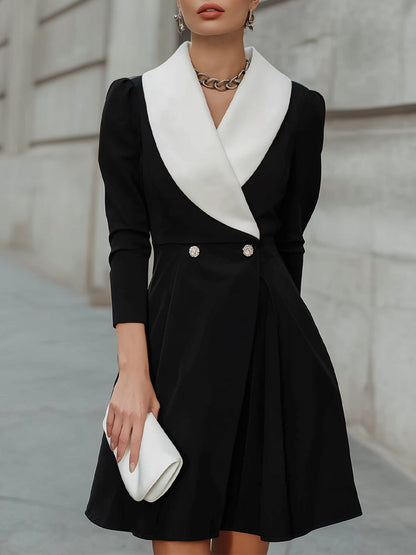Contrast Shawl-Collar Tailored Mini Dress