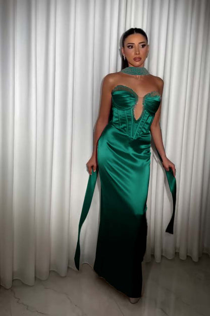Strapless Sleeveless Long Mermaid Prom Dress With Pleated Beading
