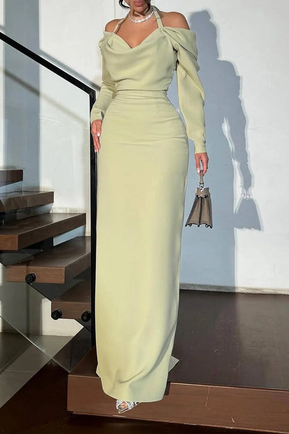 Tie Up Halter Neck Solid Color Cinch Waist Party Maxi Dresses