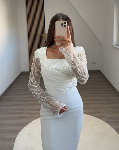 Long Sleeves V-Neck Sequins Corset Mermaid Evening Dress