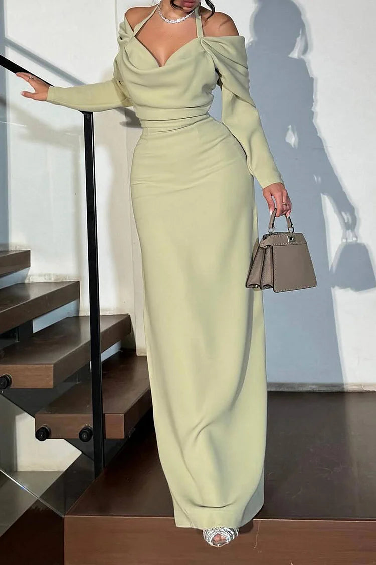 Tie Up Halter Neck Solid Color Cinch Waist Party Maxi Dresses