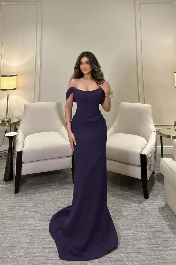 Off The Shoulder Sleeveless Long Mermaid Prom Dress With Pleated