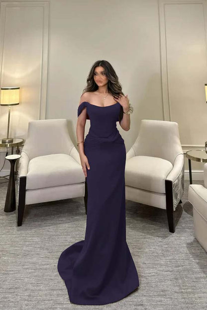 Off The Shoulder Sleeveless Long Mermaid Prom Dress With Pleated