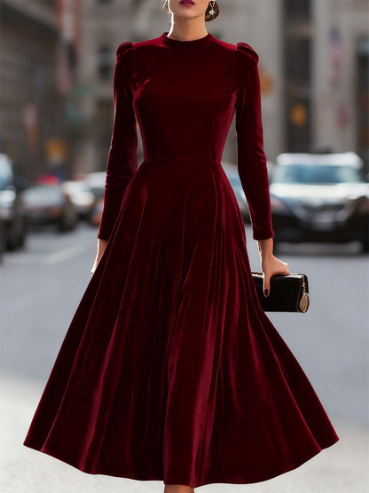Luxurious   Velvet Long-Sleeve Midi Dress
