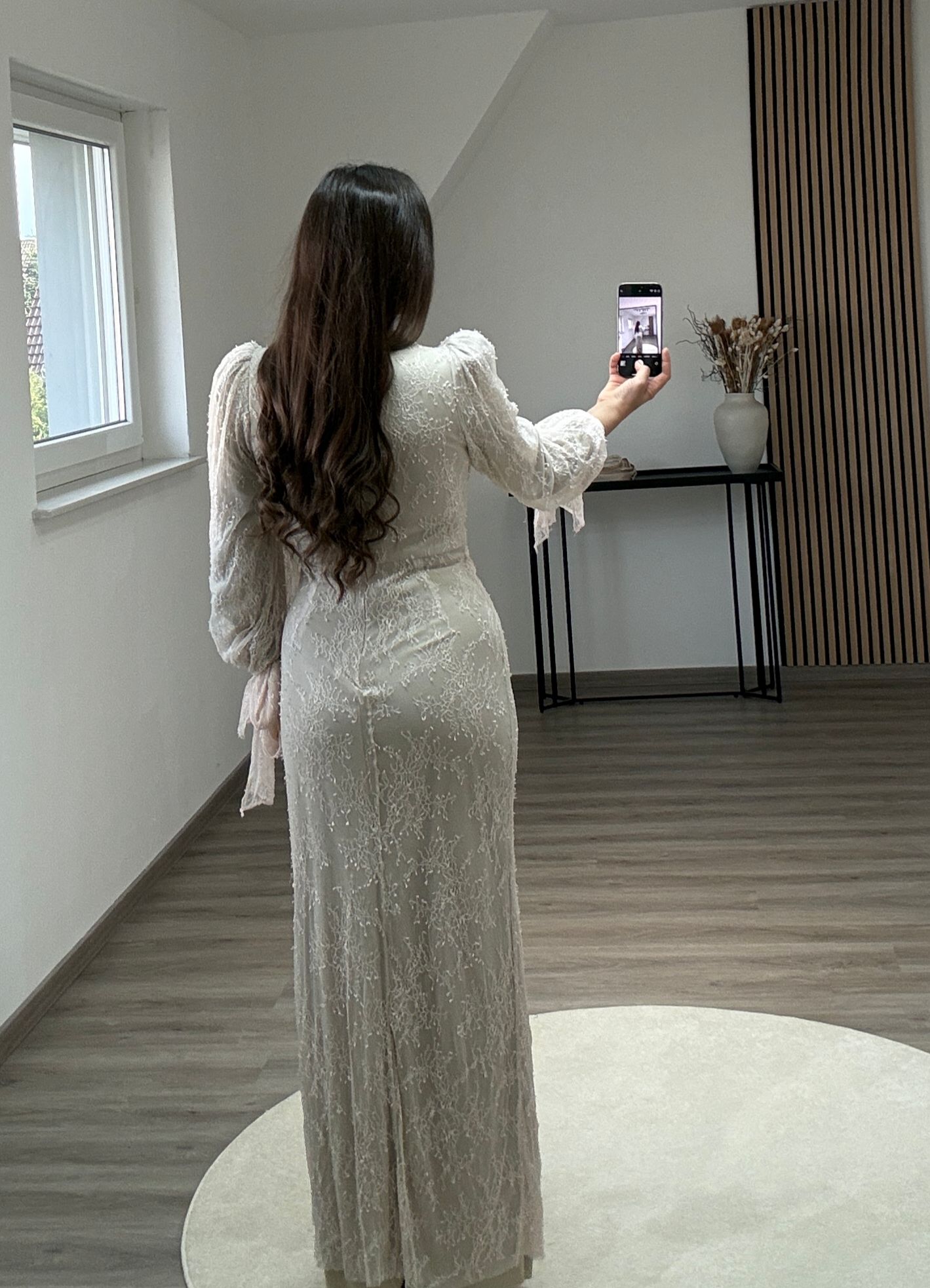 Long Sleves V-Neck Ruched Evening Dress