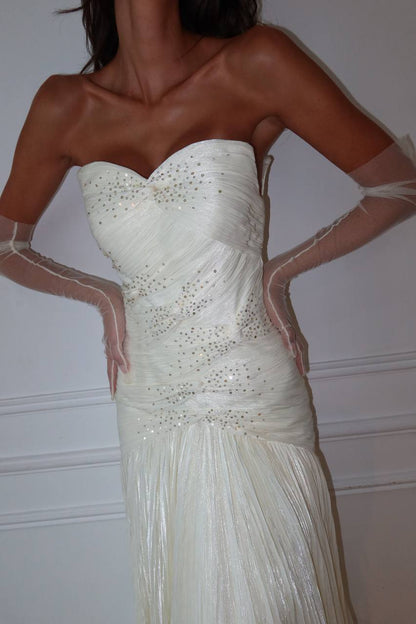 Dazzling Ivory Sweetheart Prom Dress Sleeveless Pleated with Sequins