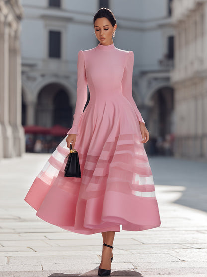 Elegant Sheer Panel Flared Midi Dress