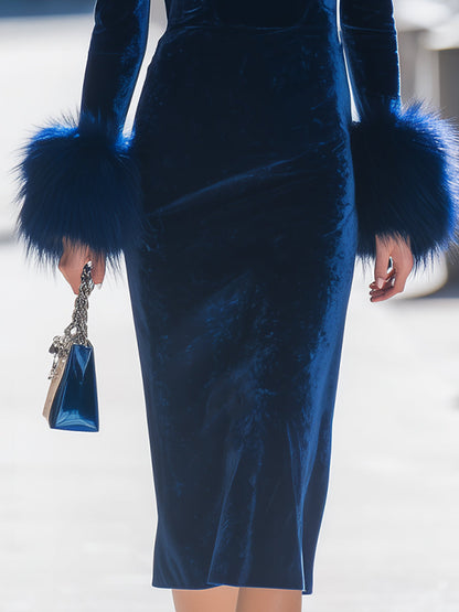 Luxurious Velvet Off - Shoulder Midi Dress