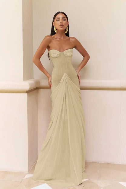 Glamorous Nude Strapless Prom Dress