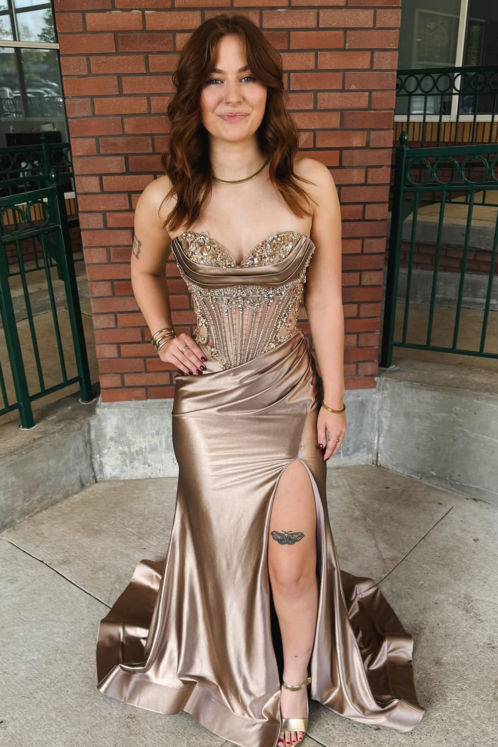 Charming Mermaid Sweetheart Brown Silk Satin Long Prom Dress