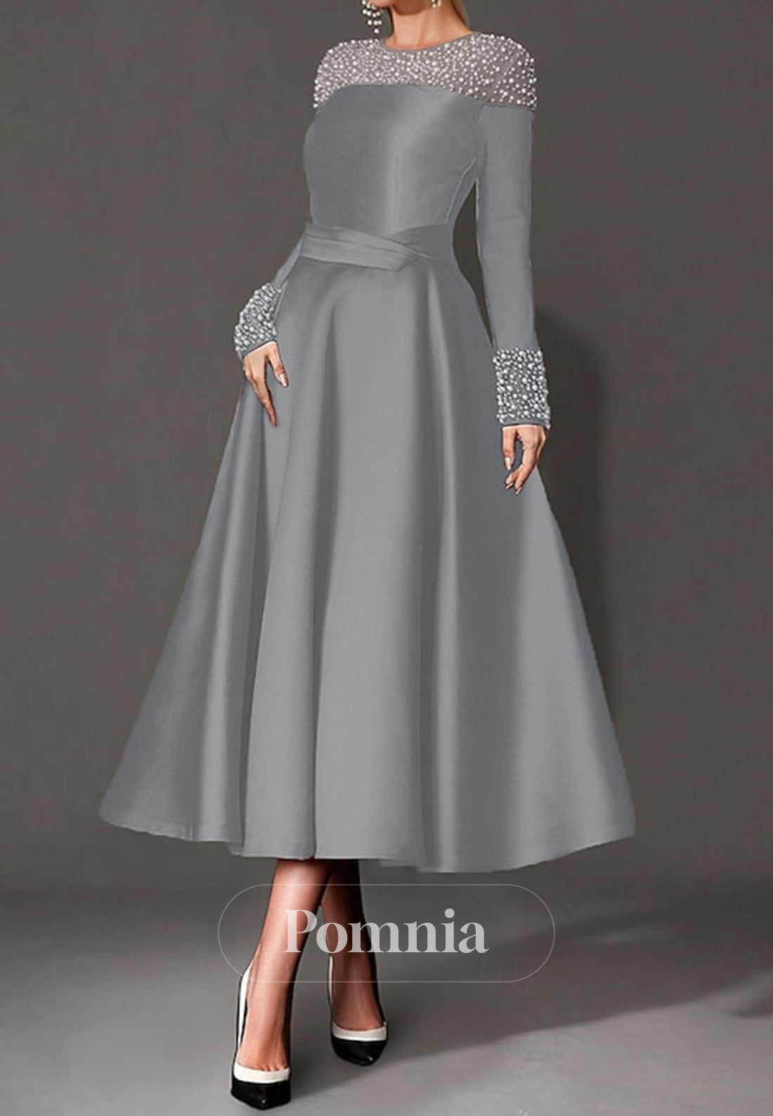 Elegant Dress Formal Tea Length Long Sleeves Mother of the Bride Dress