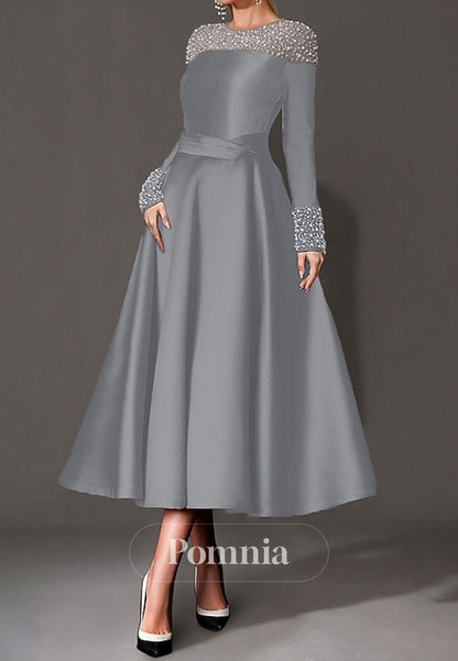 Elegant Dress Formal Tea Length Long Sleeves Mother of the Bride Dress
