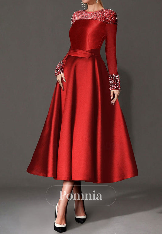 Elegant Dress Formal Tea Length Long Sleeves Mother of the Bride Dress