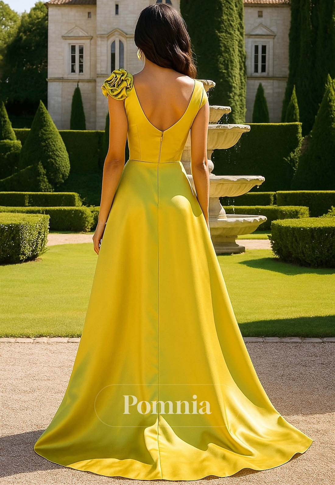 A-Line Floor Length Ball Gown with Cape Evening Dress