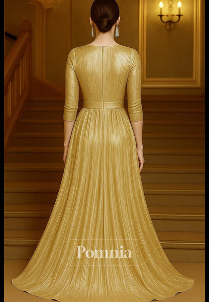 Crew Neck Formal Wedding Lurex Fabric with Glitter Pleats