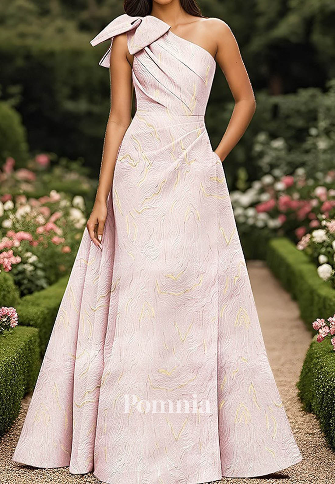 One Shoulder Formal Wedding Satin Backless with Bow