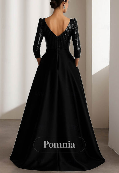 Glittering High Low Long Sleeve V Neck Formal Dress