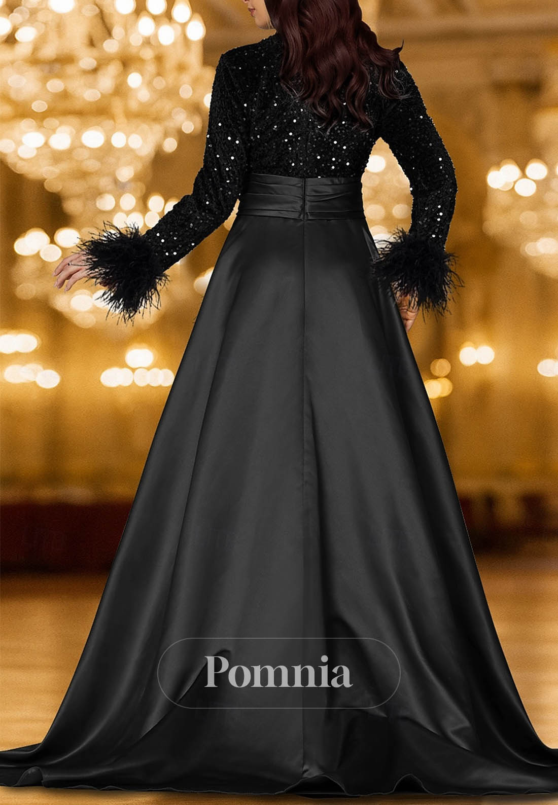 Carnival Formal Pocket Satin Sequined with Feather Sequin