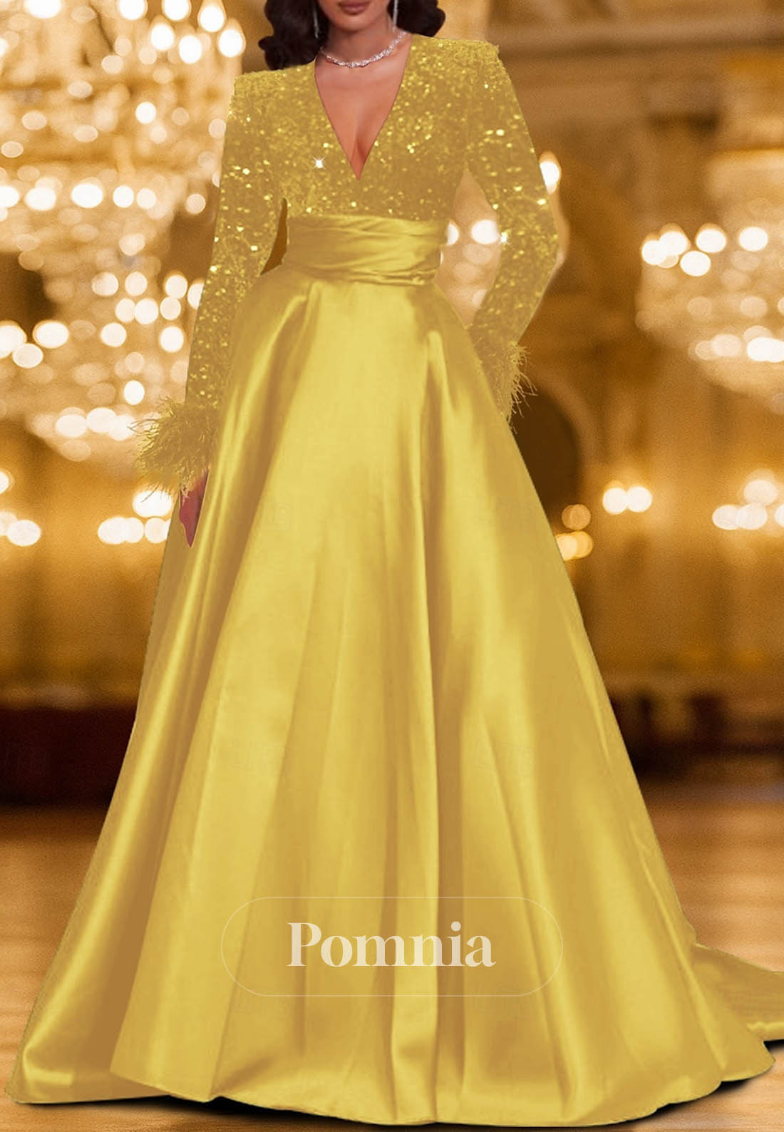 Carnival Formal Pocket Satin Sequined with Feather Sequin