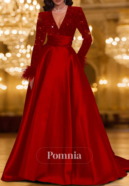 Carnival Formal Pocket Satin Sequined with Feather Sequin