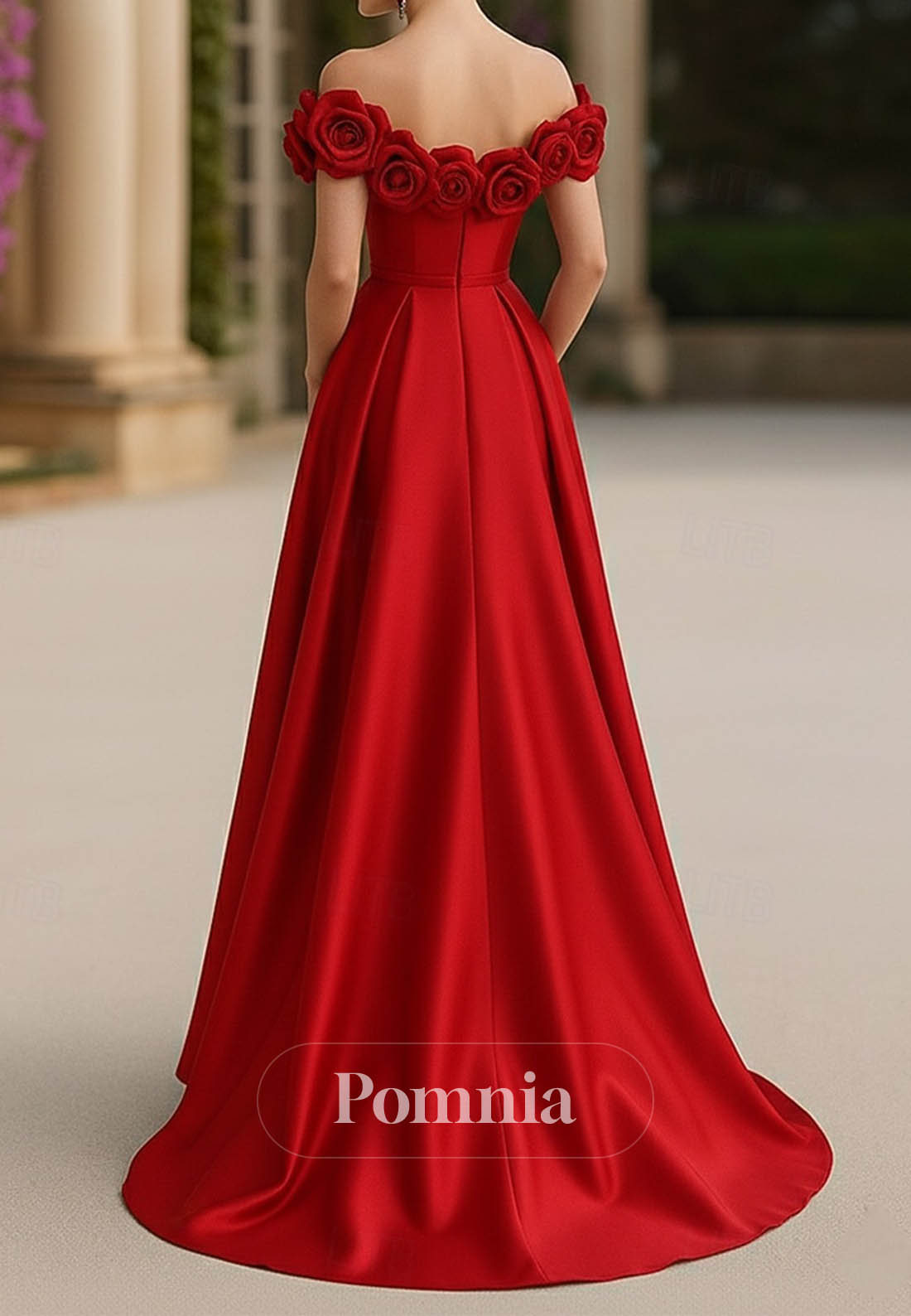 Elegant Sleeveless Off Shoulder Wedding Formal Pocket Satin with Pleats