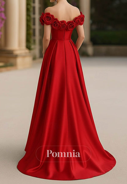 Elegant Sleeveless Off Shoulder Wedding Formal Pocket Satin with Pleats