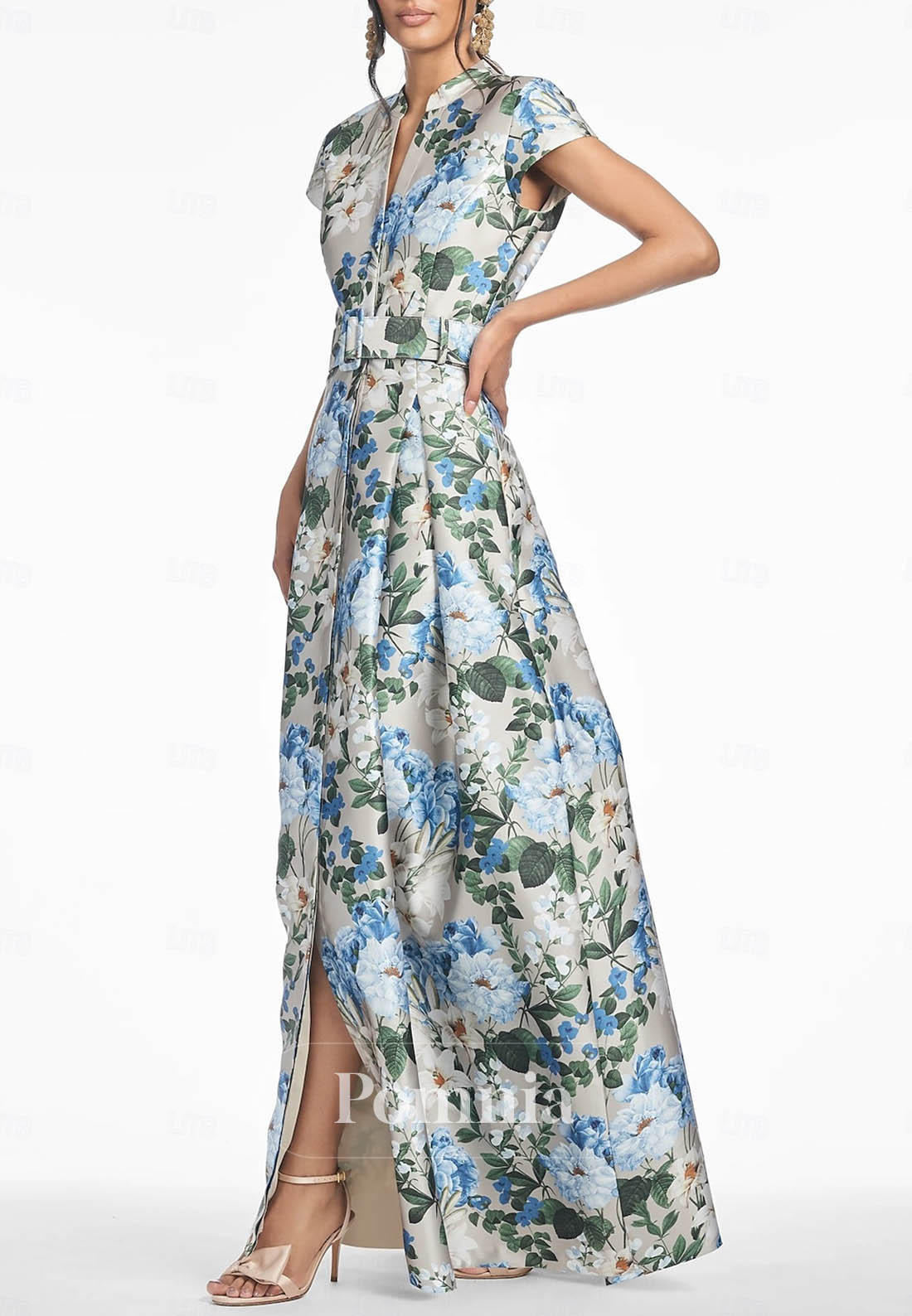 Elegant Vintage Short Sleeve V Neck Formal Dress