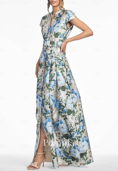 Elegant Vintage Short Sleeve V Neck Formal Dress