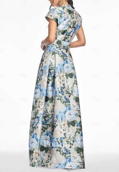 Elegant Vintage Short Sleeve V Neck Formal Dress