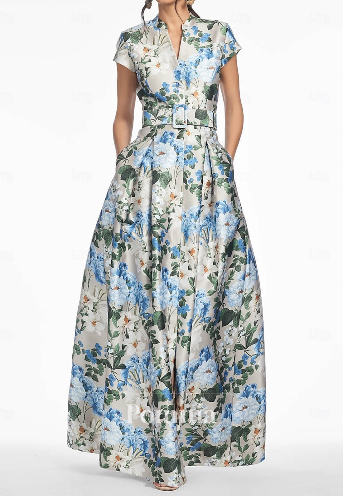 Elegant Vintage Short Sleeve V Neck Formal Dress